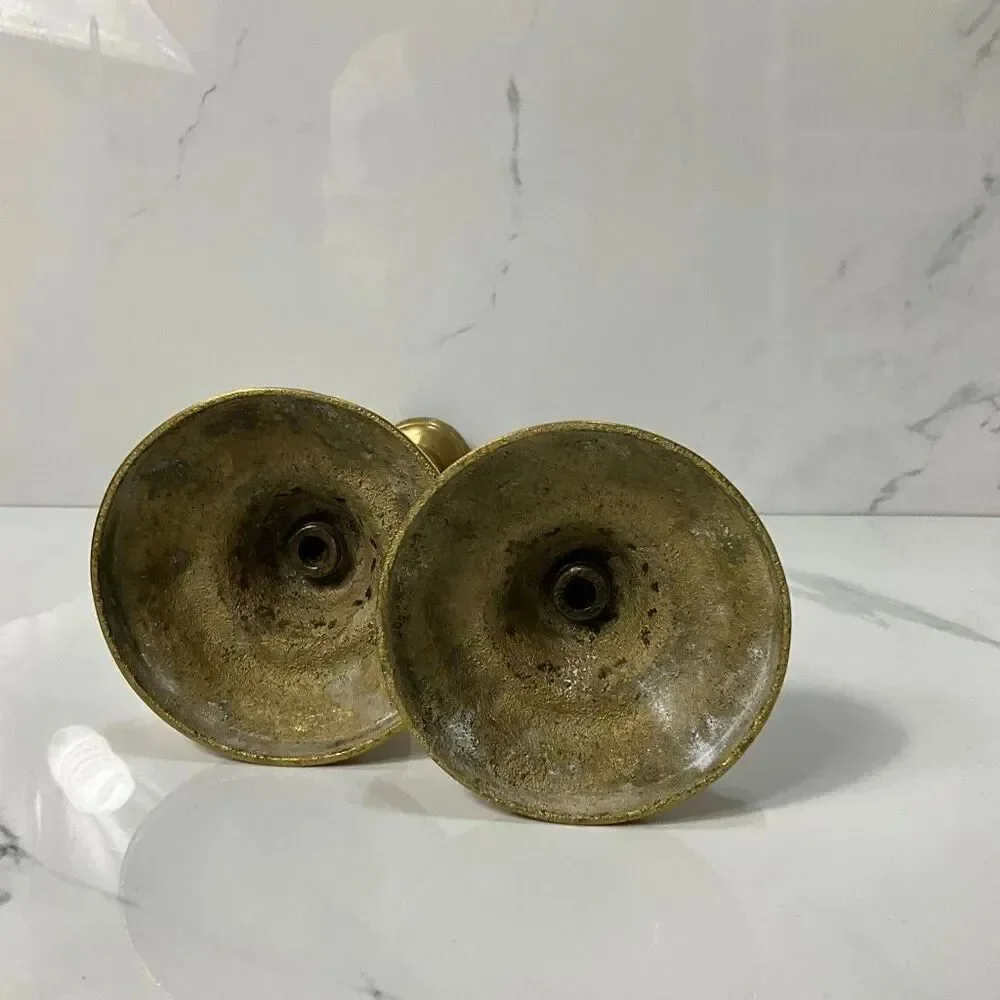 Pair Of VINTAGE Etched Brass Candle Holders